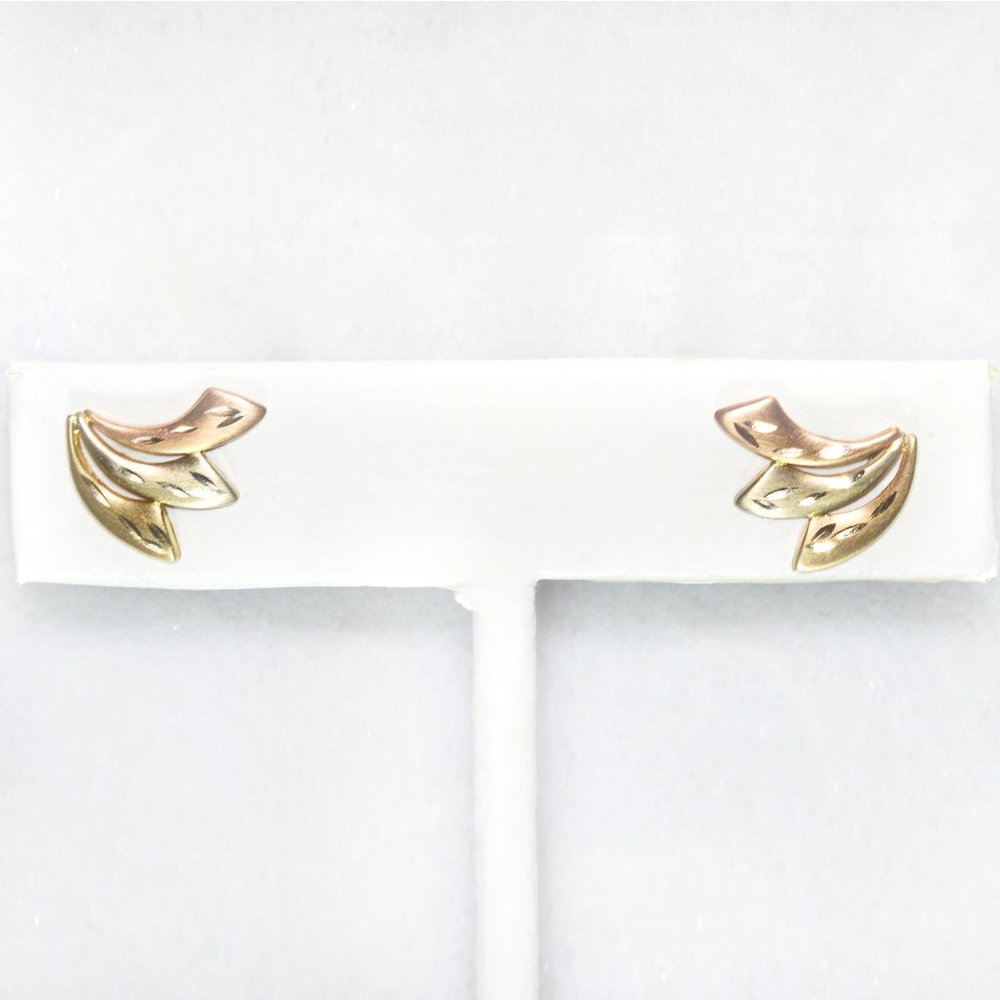 14k Solid Gold Leaf Earrings, Yellow Gold and Rose Gold - Picture 2 of 4
